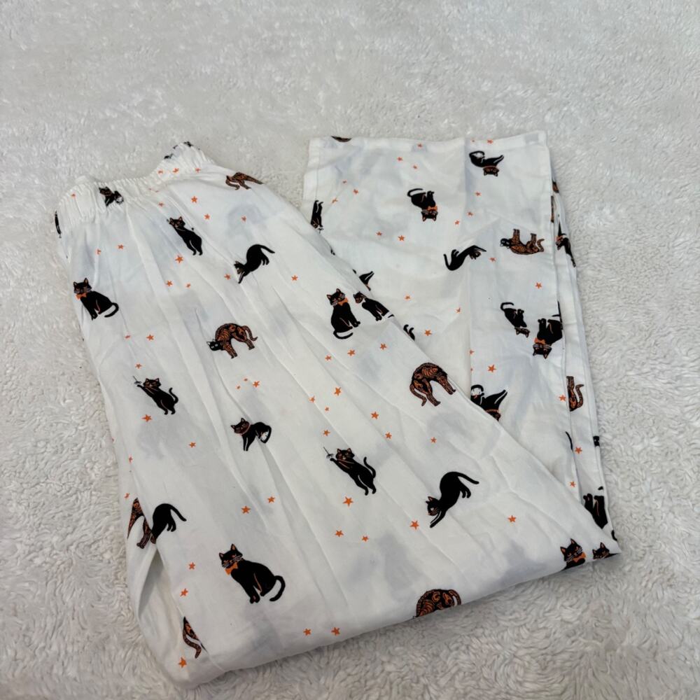 Halloween Blk Cat PJ Pants S Spooky Emo Grunge Holiday Cotton Loungewear Casual - Picture 1 of 6